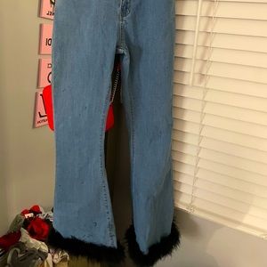 Edikted Denim Jean with Furr at the Bottom. Size Small